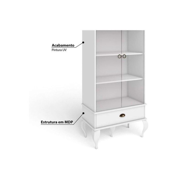Encontraproduto.com.br - Cristaleira Clássica 2 Portas de Vidro 1 Gaveta - Branco