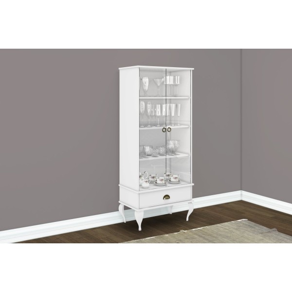 Encontraproduto.com.br - Cristaleira Clássica 2 Portas de Vidro 1 Gaveta - Branco