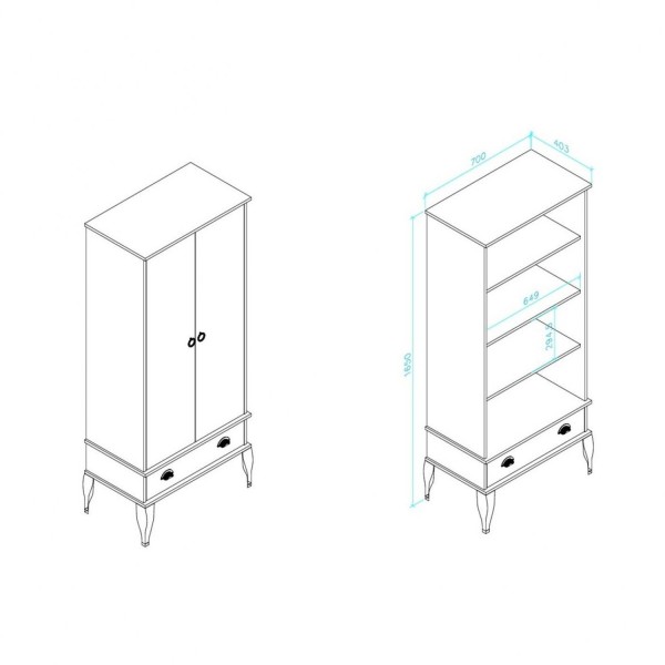 Encontraproduto.com.br - Cristaleira Clássica 2 Portas de Vidro 1 Gaveta - Branco