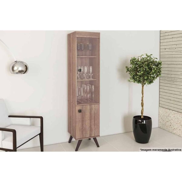 Encontraproduto.com.br - Cristaleira Retrô 1 Porta de Vidro Incolor e 2 Prateleiras - Rústico