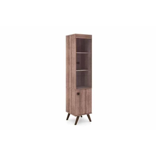 Encontraproduto.com.br - Cristaleira Retrô 1 Porta de Vidro Incolor e 2 Prateleiras - Rústico