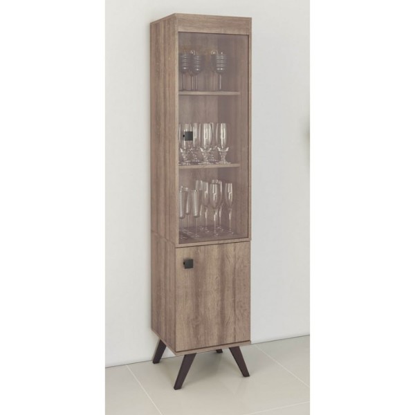 Encontraproduto.com.br - Cristaleira Retrô 1 Porta de Vidro Incolor e 2 Prateleiras - Rústico