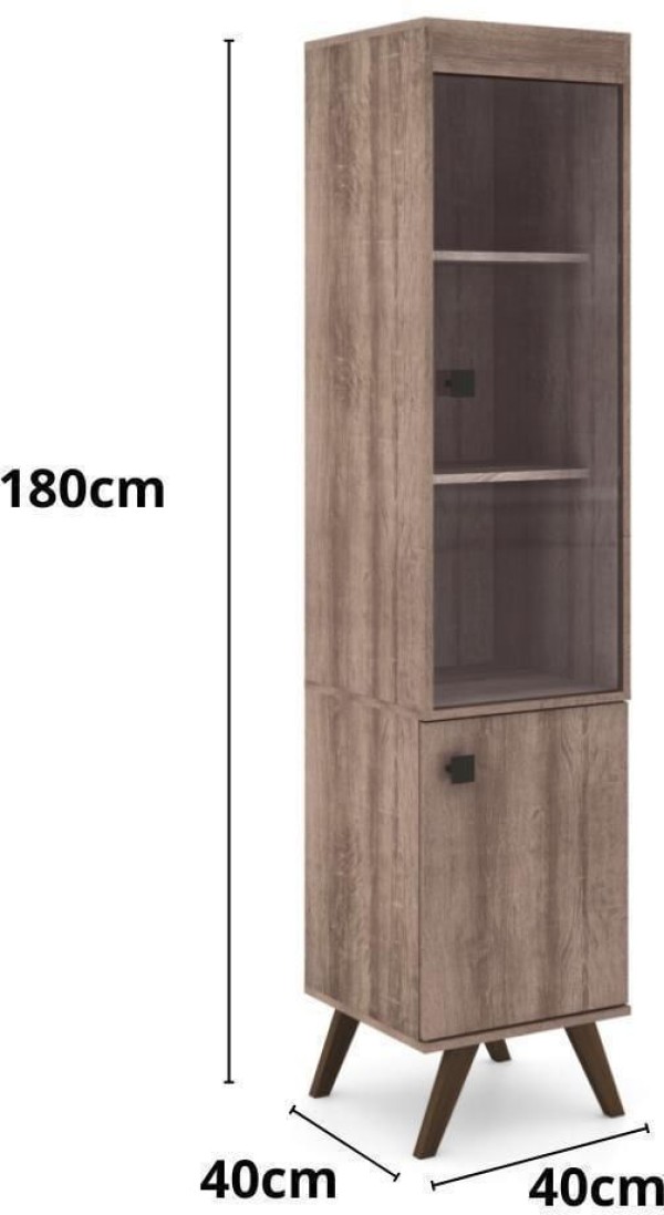 Encontraproduto.com.br - Cristaleira Retrô 1 Porta de Vidro Incolor e 2 Prateleiras - Rústico