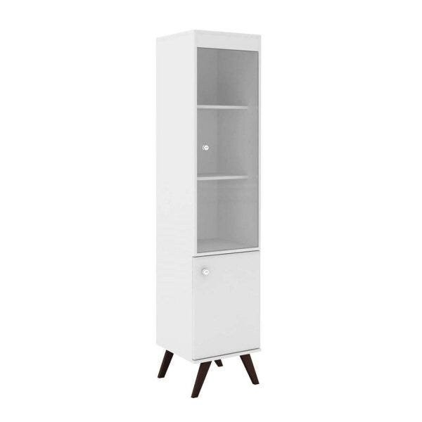 Encontraproduto.com.br - Cristaleira Retrô 1 Porta de Vidro Incolor e 2 Prateleiras - Branco