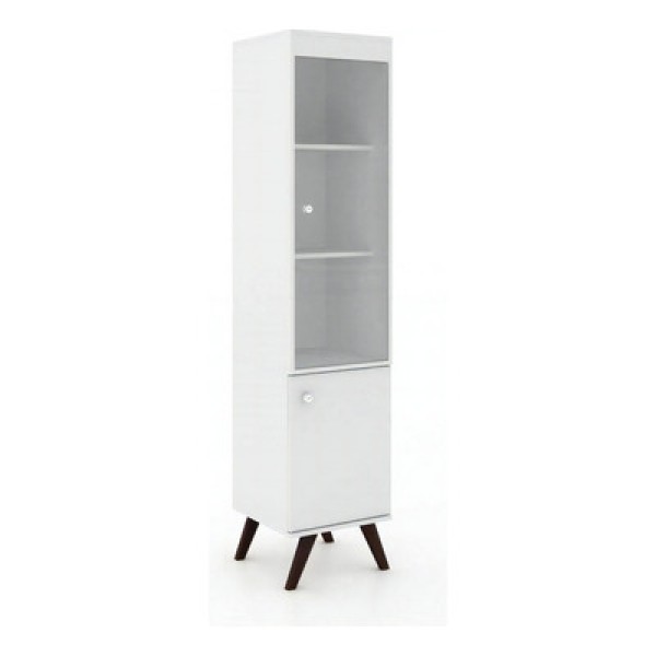 Encontraproduto.com.br - Cristaleira Retrô 1 Porta de Vidro Incolor e 2 Prateleiras - Branco
