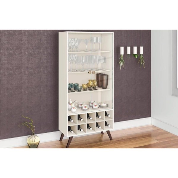 Encontraproduto.com.br - Cristaleira Sala Jantar RT 3150 2 Portas e Nicho p/ 10 Garrafas Off White - Movelbento