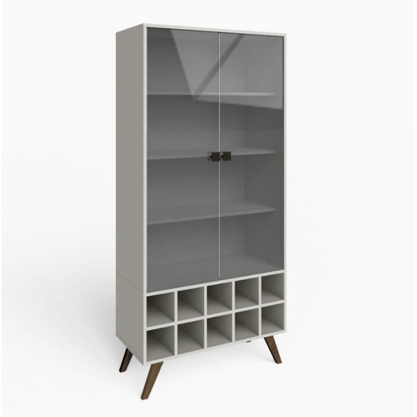 Encontraproduto.com.br - Cristaleira Sala Jantar RT 3150 2 Portas e Nicho p/ 10 Garrafas Off White - Movelbento