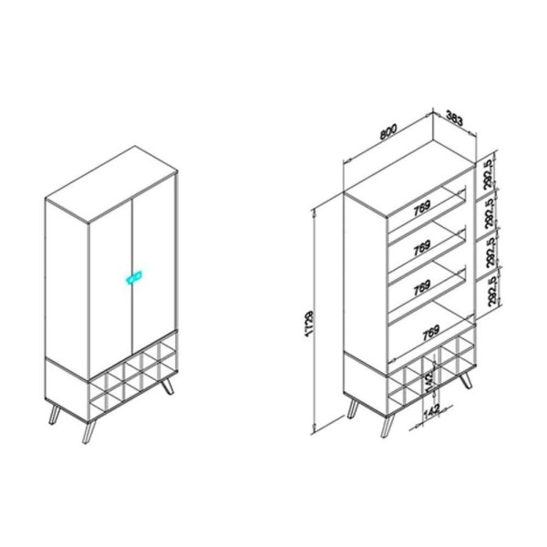 Encontraproduto.com.br - Cristaleira Sala Jantar RT 3150 2 Portas e Nicho p/ 10 Garrafas Off White - Movelbento