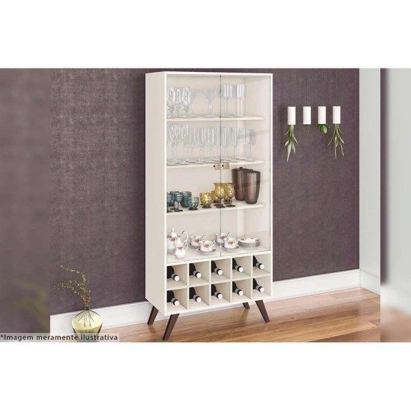 Encontraproduto.com.br - Cristaleira Sala Jantar RT 3150 2 Portas e Nicho p/ 10 Garrafas Off White - Movelbento