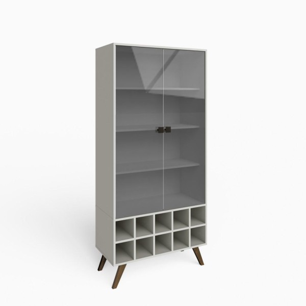 Encontraproduto.com.br - Cristaleira Sala Jantar RT 3150 2 Portas e Nicho p/ 10 Garrafas Off White - Movelbento