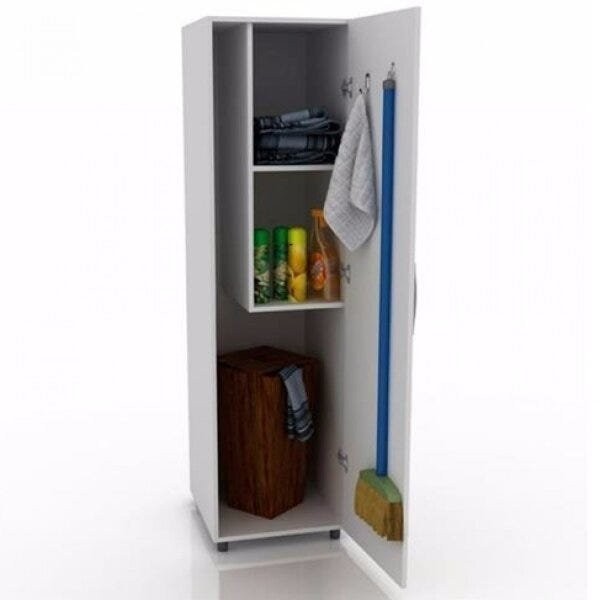 Encontraproduto.com.br - Armário Multiuso 1 Porta 2 Nichos e Suporte para Vassoura - Branco