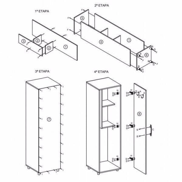 Encontraproduto.com.br - Armário Multiuso 1 Porta 2 Nichos e Suporte para Vassoura - Branco