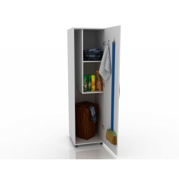 Encontraproduto.com.br - Armário Multiuso 1 Porta 2 Nichos e Suporte para Vassoura - Branco