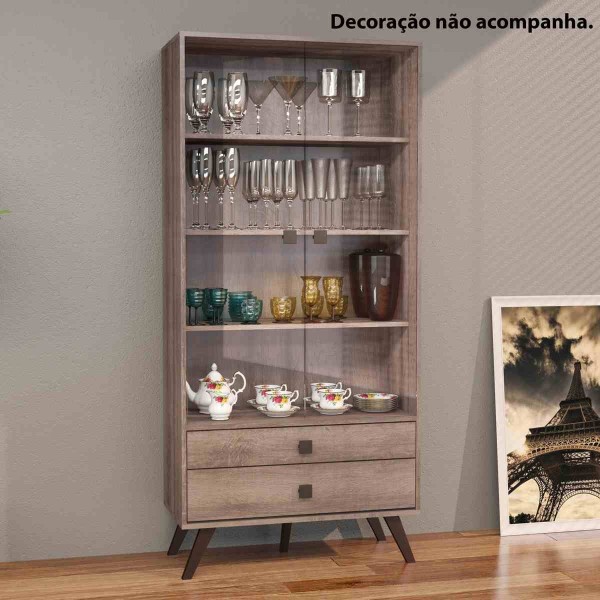Encontraproduto.com.br - Cristaleira 2 Portas 2 Gavetas 70cm Movelbento Rústico