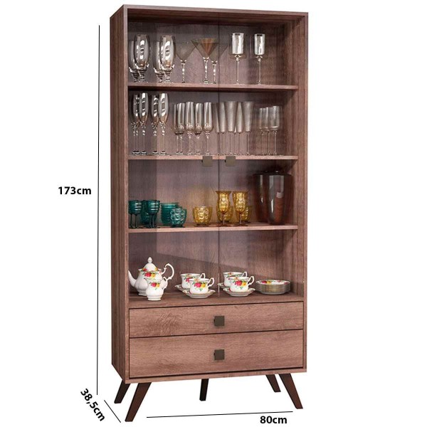 Encontraproduto.com.br - Cristaleira 2 Portas 2 Gavetas 70cm Movelbento Rústico