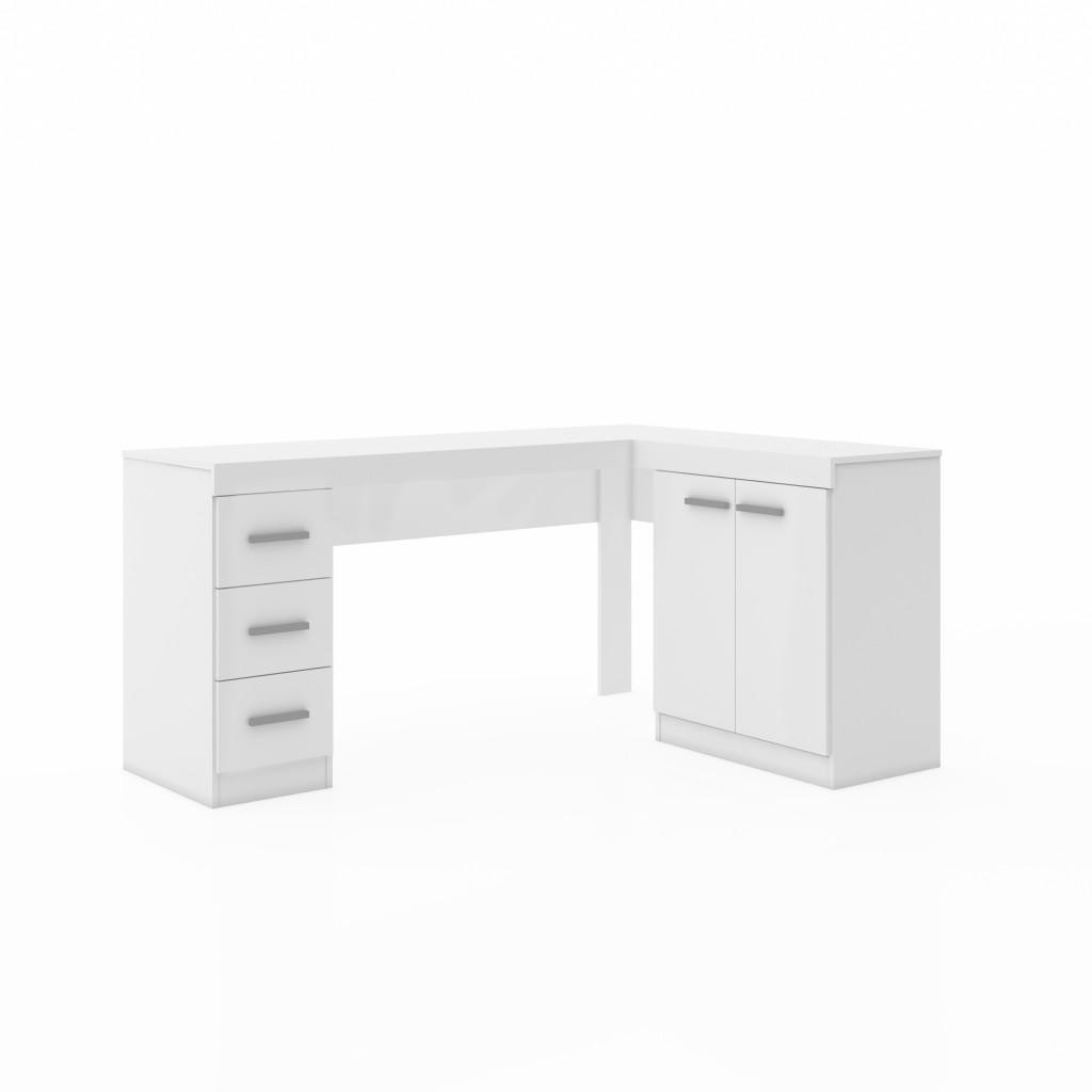 Encontraproduto.com.br - Mesa de Escritório em L com 3 Gavetas e 2 Portas - Branco