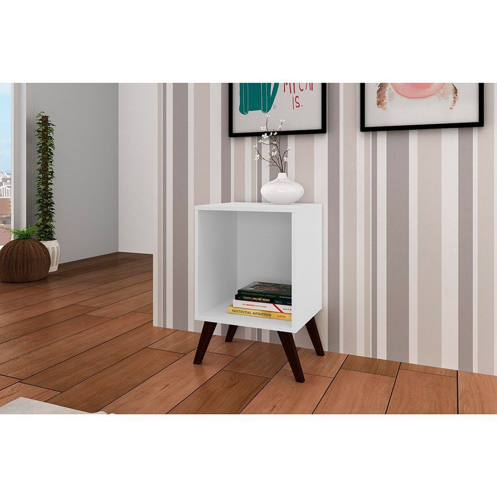 Encontraproduto.com.br - Mesa de Canto com Nicho e Pés Retrô - Branco
