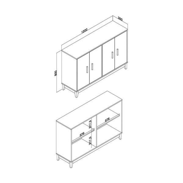Encontraproduto.com.br - Cristaleira Horizontal 4 Portas em Vidro Legno Movelbento Freijó