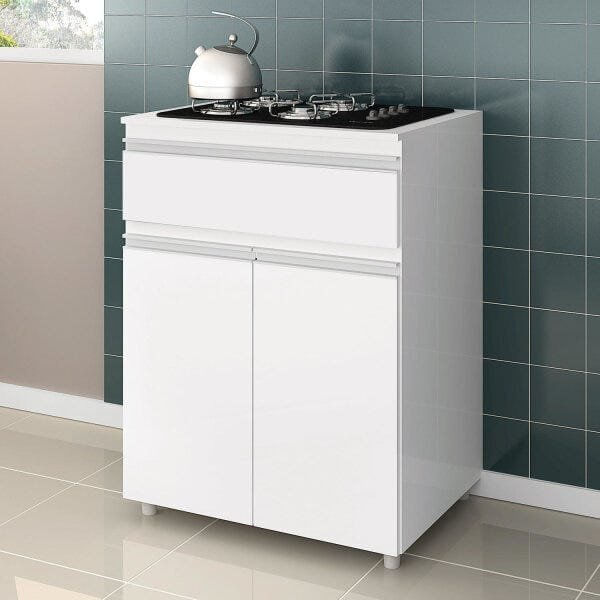 Encontraproduto.com.br - Balcão Multiuso para Cooktop 2 Portas 1 Gaveta - Branco