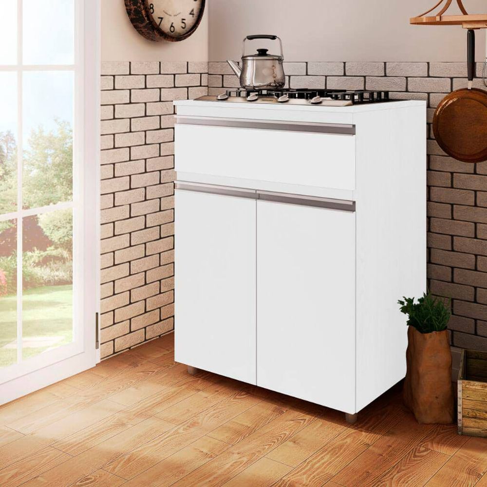 Encontraproduto.com.br - Balcão Multiuso para Cooktop 2 Portas 1 Gaveta - Branco