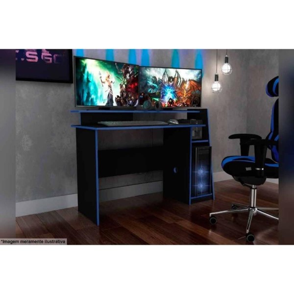 Mesa Computador Gamer MSM 448 Preto/Azul - Movelbento