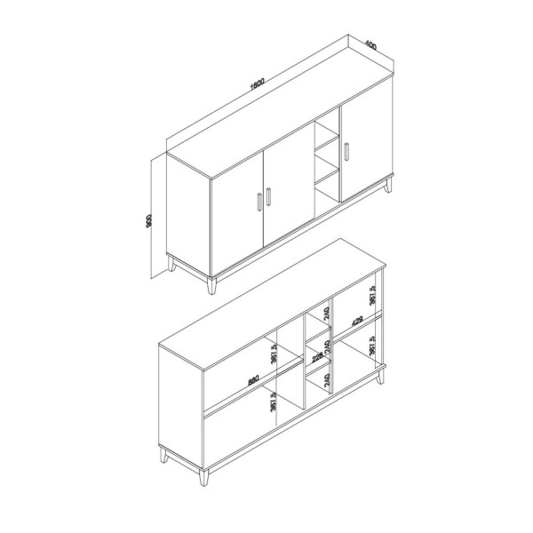 Encontraproduto.com.br - Buffet Legno com 3 Portas - Oliva
