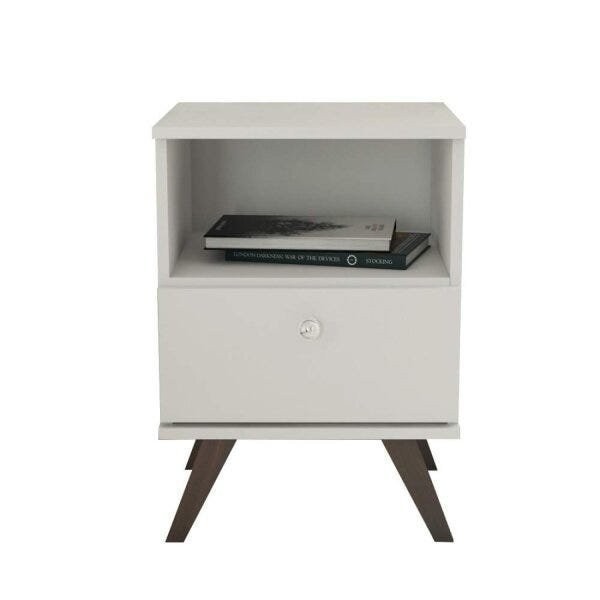 Encontraproduto.com.br - Mesa de Cabeceira 1 Gaveta 1 Nicho com Pés Retrô - Branco