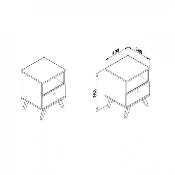 Encontraproduto.com.br - Mesa de Cabeceira 1 Gaveta 1 Nicho com Pés Retrô - Branco
