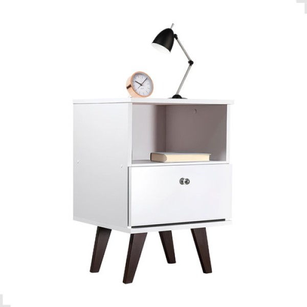 Encontraproduto.com.br - Mesa de Cabeceira 1 Gaveta 1 Nicho com Pés Retrô - Branco