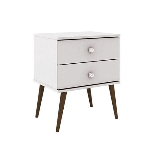 Mesa de Cabeceira 2 Gavetas com Pés Palito em Madeira - Branco