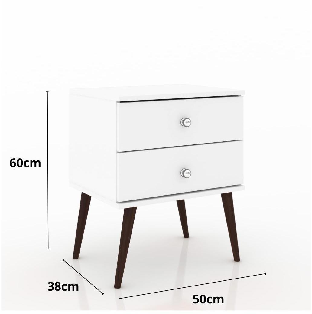 Encontraproduto.com.br - Mesa de Cabeceira 2 Gavetas com Pés Palito em Madeira - Branco