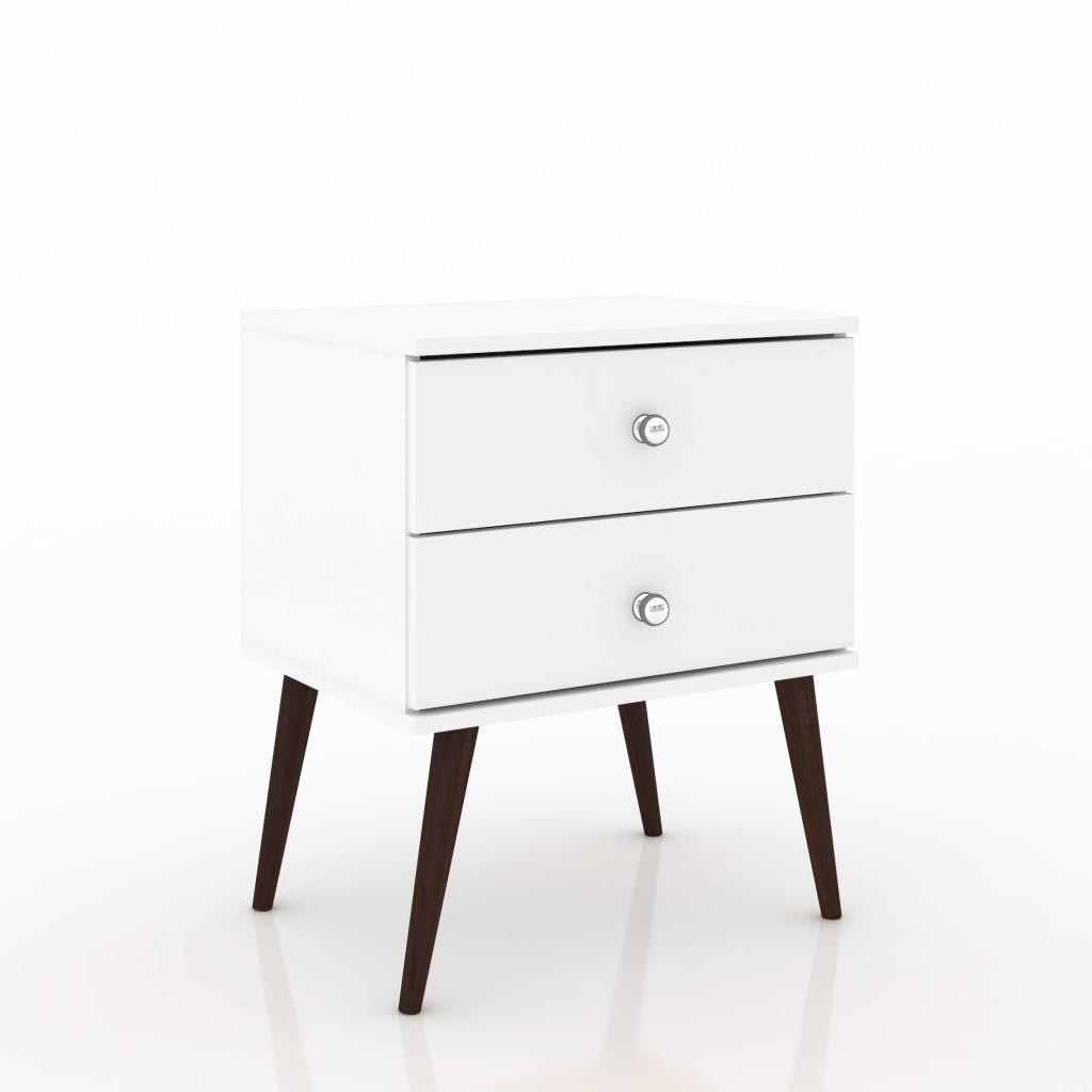 Encontraproduto.com.br - Mesa de Cabeceira 2 Gavetas com Pés Palito em Madeira - Branco