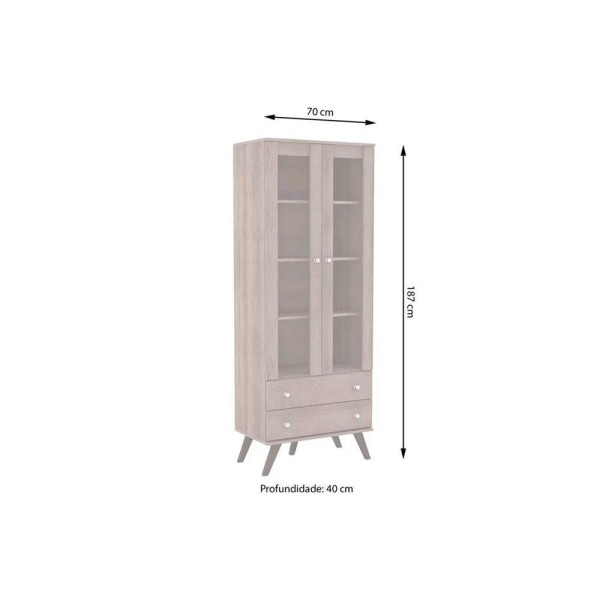 Encontraproduto.com.br - Cristaleira 2 Portas de Vidro e 2 Gavetas - Branco