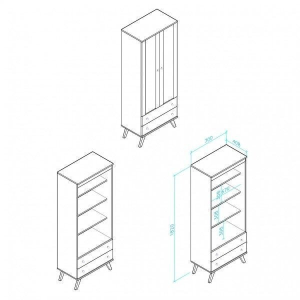 Encontraproduto.com.br - Cristaleira 2 Portas de Vidro e 2 Gavetas - Branco
