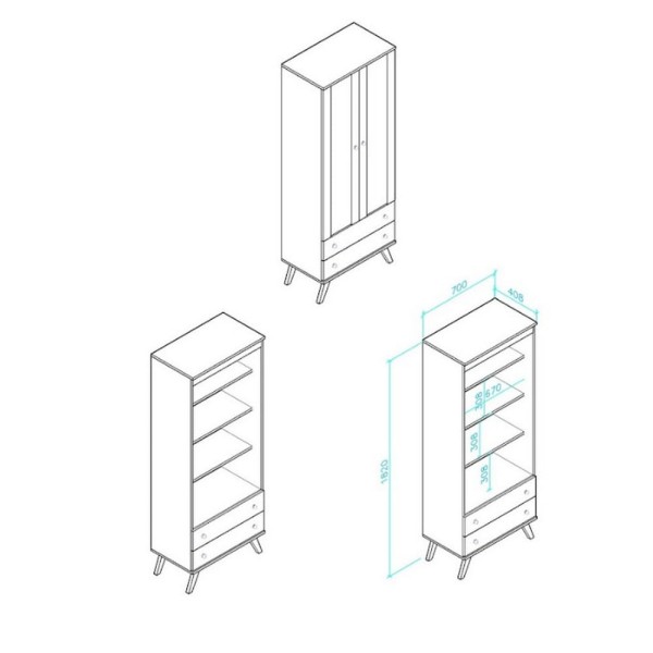 Encontraproduto.com.br - Cristaleira 2 Portas de Vidro e 2 Gavetas - Branco