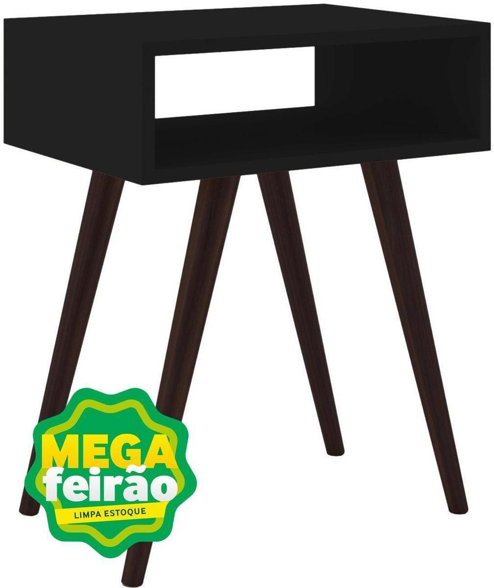 Encontraproduto.com.br - Mesa de Canto Retrô 1 Nicho Aberto com Pés em Madeira - Preta