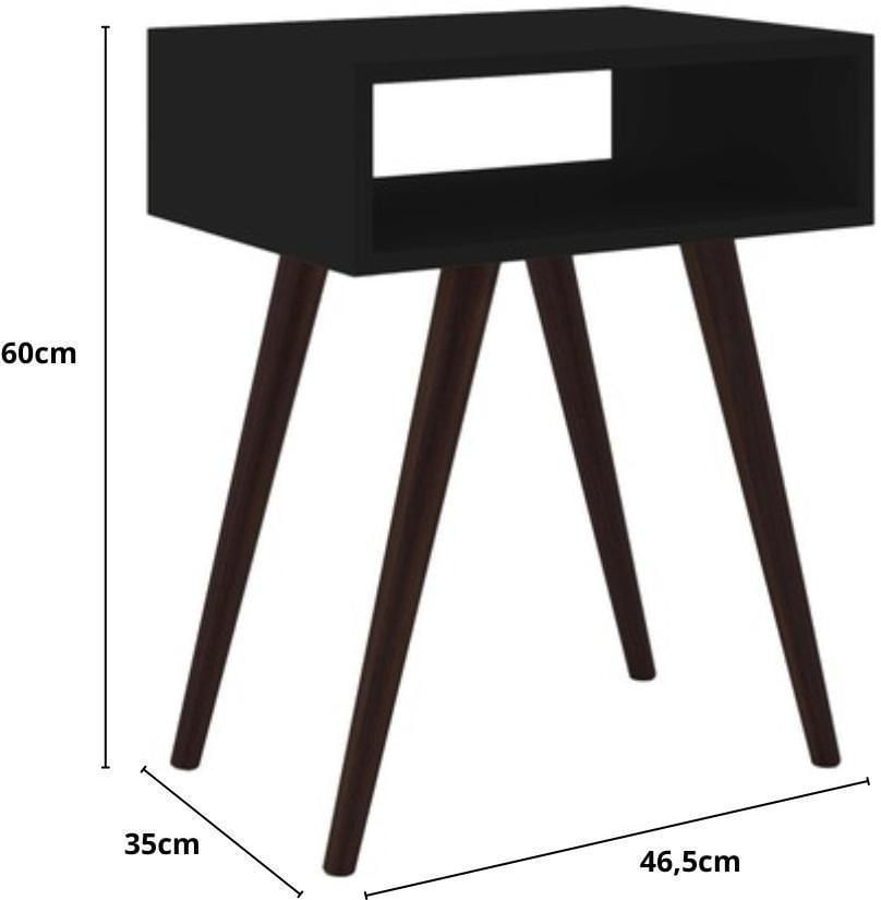 Encontraproduto.com.br - Mesa de Canto Retrô 1 Nicho Aberto com Pés em Madeira - Preta