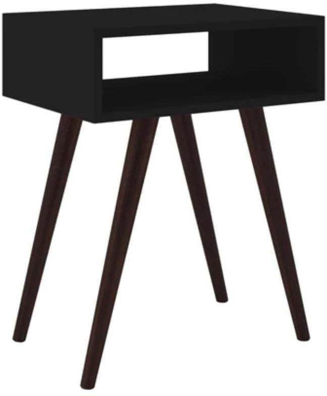 Encontraproduto.com.br - Mesa de Canto Retrô 1 Nicho Aberto com Pés em Madeira - Preta