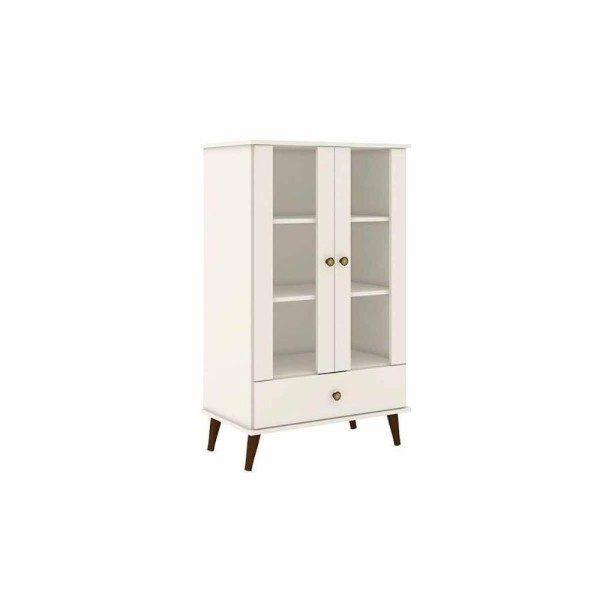 Encontraproduto.com.br - Cristaleira Retrô com 2 Portas de Vidro - Off White