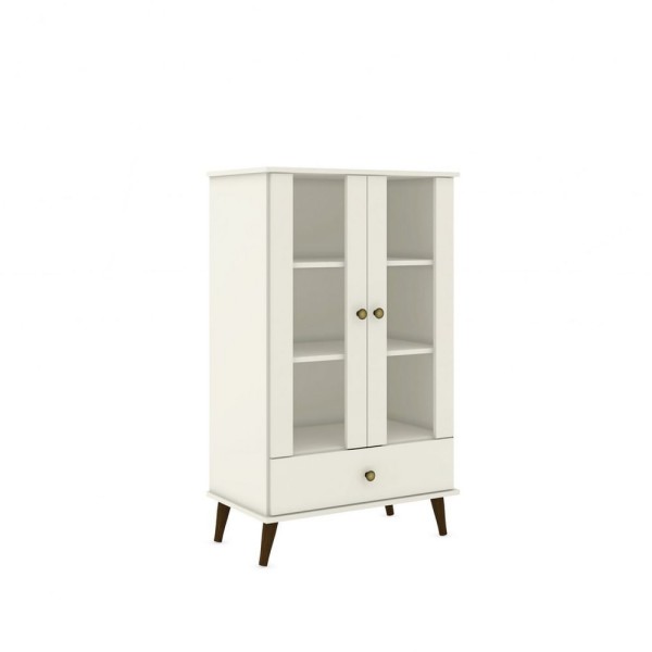Encontraproduto.com.br - Cristaleira Retrô com 2 Portas de Vidro - Off White
