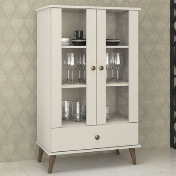 Encontraproduto.com.br - Cristaleira Retrô com 2 Portas de Vidro - Off White