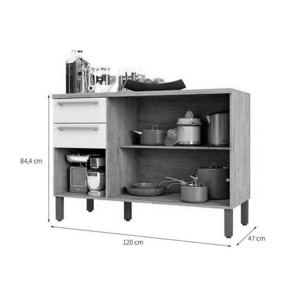 Encontraproduto.com.br - Gabinete P- Pia Cozinha Balcão Nápoli Prime 3 Portas E 2 Gavetas C- Tampo 120cm Amendoa-grafite - Ronipa