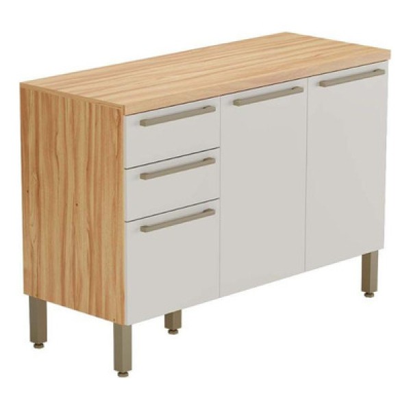 Encontraproduto.com.br - Gabinete P- Pia Cozinha Balcão Nápoli Prime 3 Portas E 2 Gavetas C- Tampo 120cm Amendoa-grafite - Ronipa
