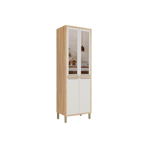 Encontraproduto.com.br - Cristaleira Sala Jantar Syrah c/ 4 Portas (2 c/ Vidro Reflecta) 75cm Amendoa/Off White - Ronipa