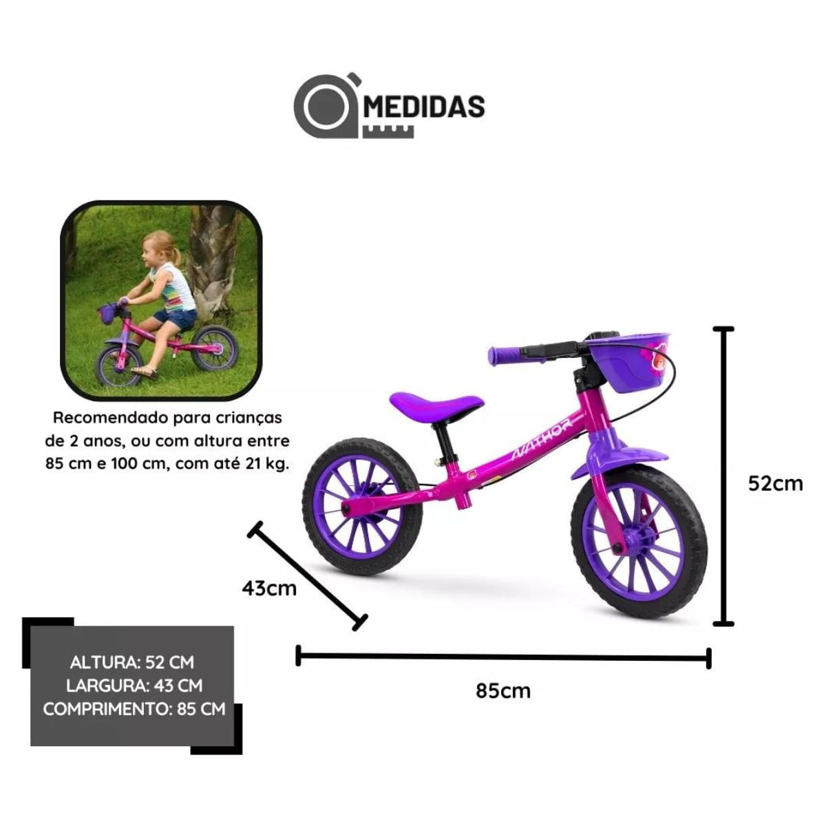 Encontraproduto.com.br - Bicicleta Infantil Aro 12 Balance Bike Feminina Nathor