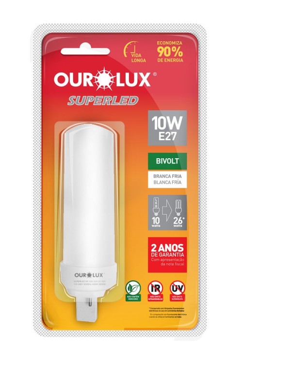 Encontraproduto.com.br - Lâmpada Superled Ourolux Compacta E27 6400K Branca 10W
