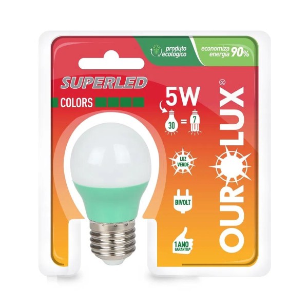 Lâmpada Superled Ourolux S30 Color E27 Verde 5W