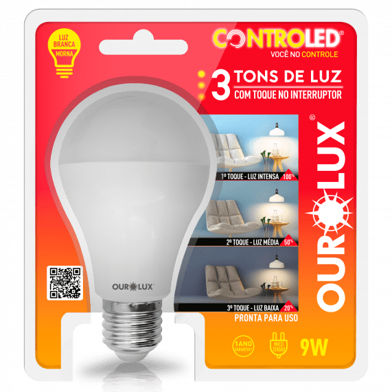 Encontraproduto.com.br - Lâmpada Controled 3 Tons De Luz 9w 6500k Bivolt Ourolux
