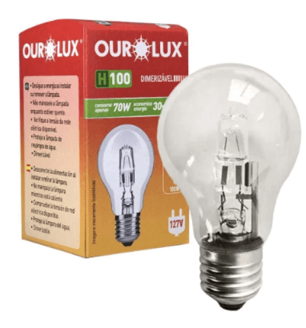 Encontraproduto.com.br - Lâmpada Eco Halógena Clara H100 70w 220v Ourolux