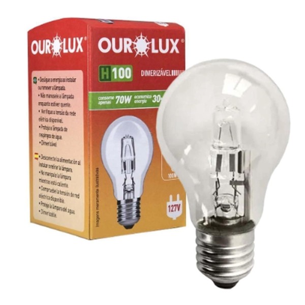 Encontraproduto.com.br - Lâmpada Eco Halógena Clara H100 70w 220v Ourolux